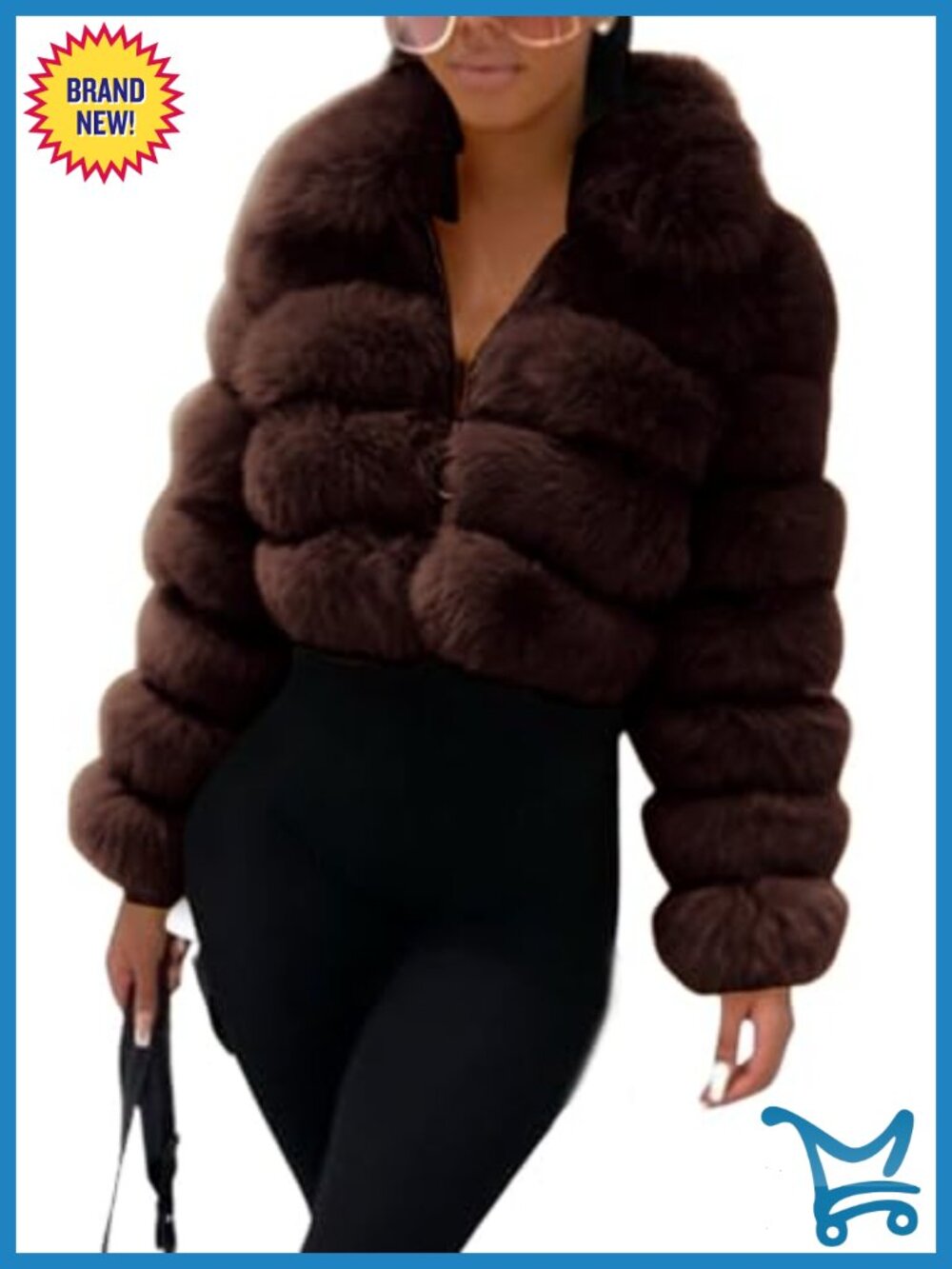 Faux Fur Cropped Jacket Zip Up Winter Warm Fuzzy Teddy Coat